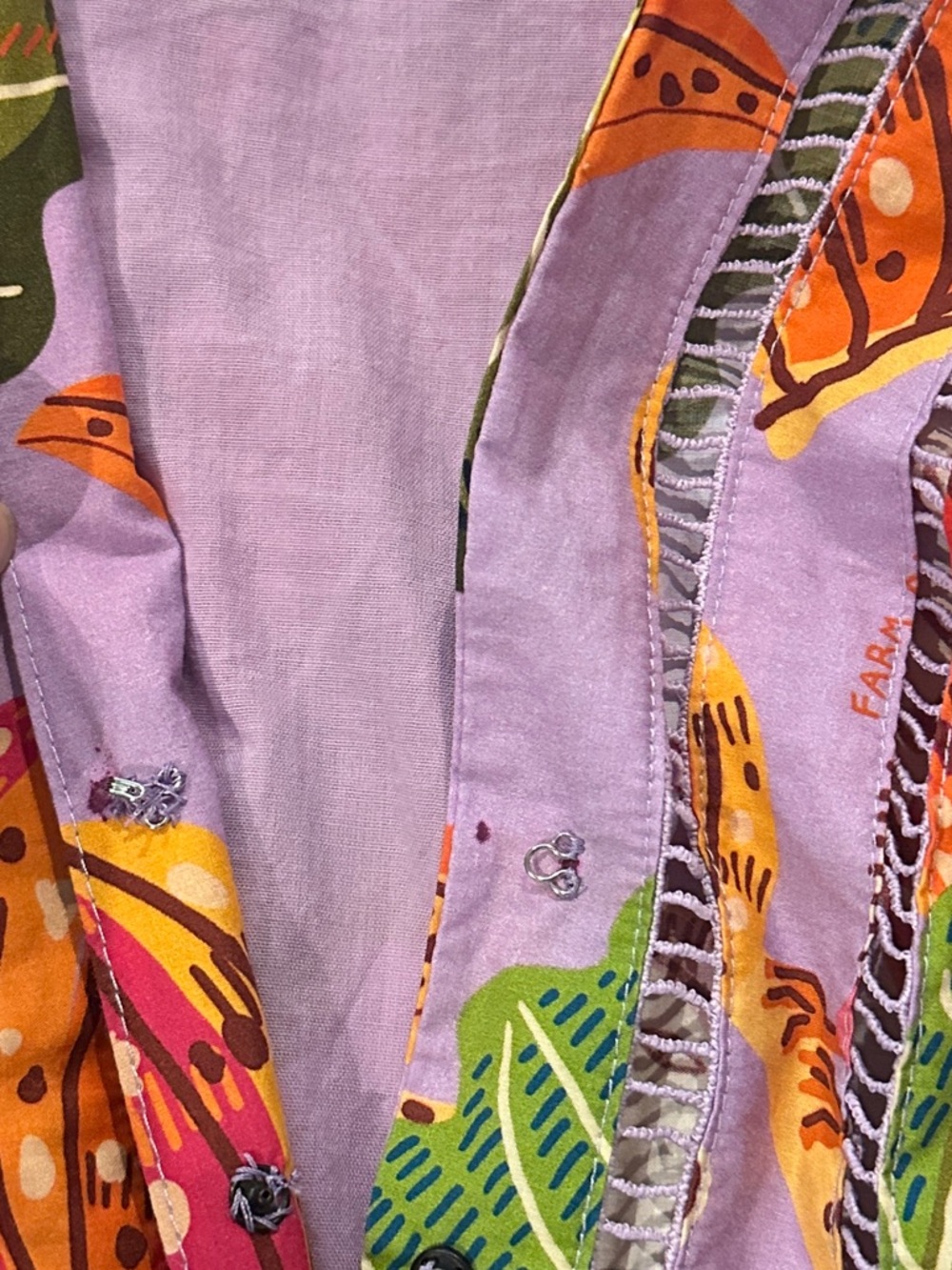 Farm Rio Breaks and Bananas Lilac Puff Sleeve Tropical Belt Romper M - Picture 3 of 8